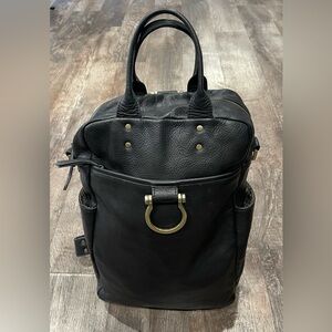 Sapahn Black Leather Backpack with Gold Accents